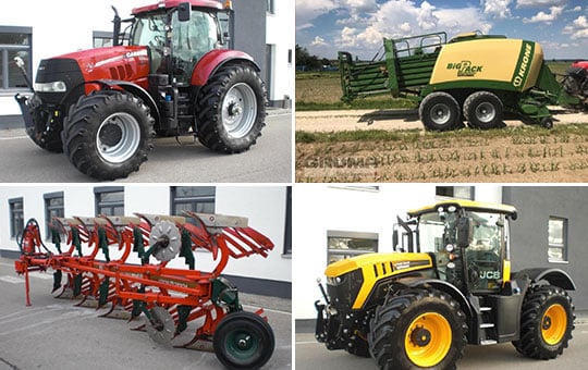 Collage used agricultural machinery tractor combine and plow